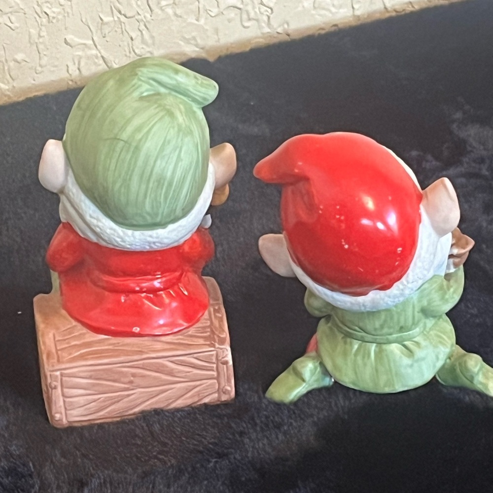 Vintage Homco Christmas Elf Elves Figurines Gnomes Ceramic Set Of 2 #5406 - Picture 4 of 12